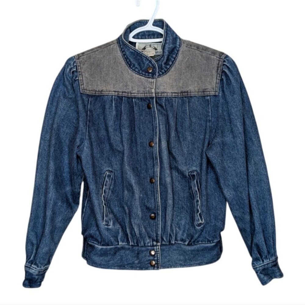 Vintage WBRK-FM Denim Button Down Pleated Patchwork 100% Cotton Jacket Women's S